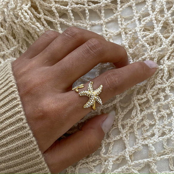 Wholesale Stainless Steel Starfish Opening Ring With Electroplating Animal Pattern For Women