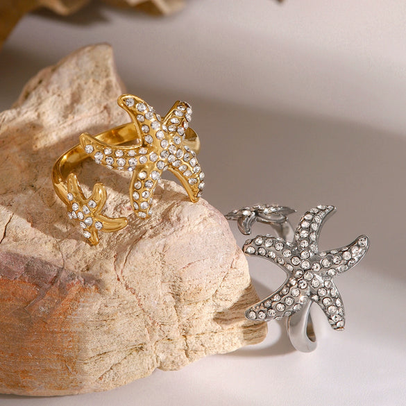 Wholesale Stainless Steel Starfish Opening Ring With Electroplating Animal Pattern For Women
