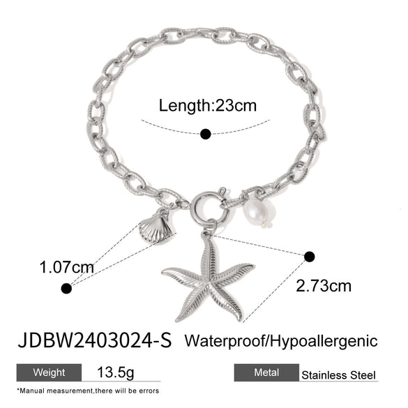 Wholesale Stainless Steel Starfish Shell Conch Bracelet With Electroplating In Natural Style For Marine Series