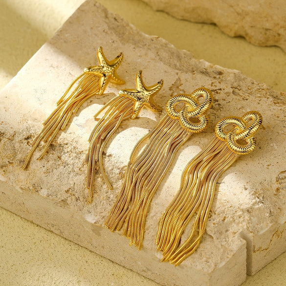 Wholesale Stainless Steel Starfish Tassel Earrings Vacuum Electroplated For Women