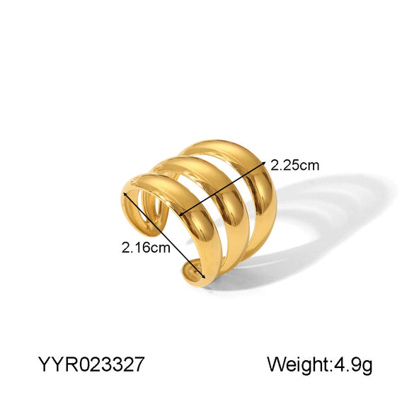 Wholesale Stainless Steel Striped Open Ring With Geometric Design And Electroplating For Unisex Light Luxury Style