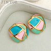 Wholesale Stainless Steel Stud Earrings Light Luxury Color Stitching Geometric Electroplated For Women