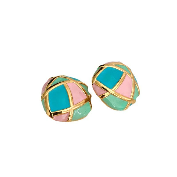 Wholesale Stainless Steel Stud Earrings Light Luxury Color Stitching Geometric Electroplated For Women