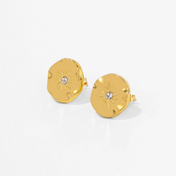 Wholesale Stainless Steel Stud Earrings With Sunflower Geometric Pattern And Electroplating Treatment For Women