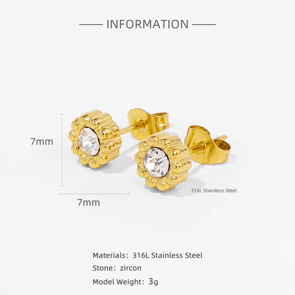 Wholesale Stainless Steel Stud Earrings With Sunflower Geometric Pattern And Electroplating Treatment For Women