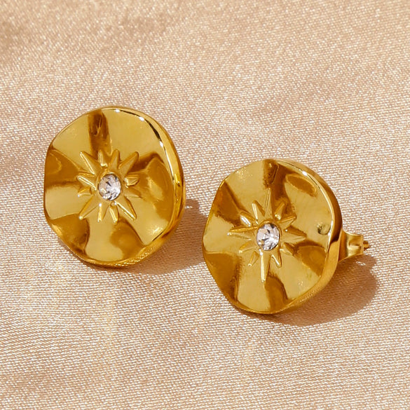 Wholesale Stainless Steel Stud Earrings With Sunflower Geometric Pattern And Electroplating Treatment For Women