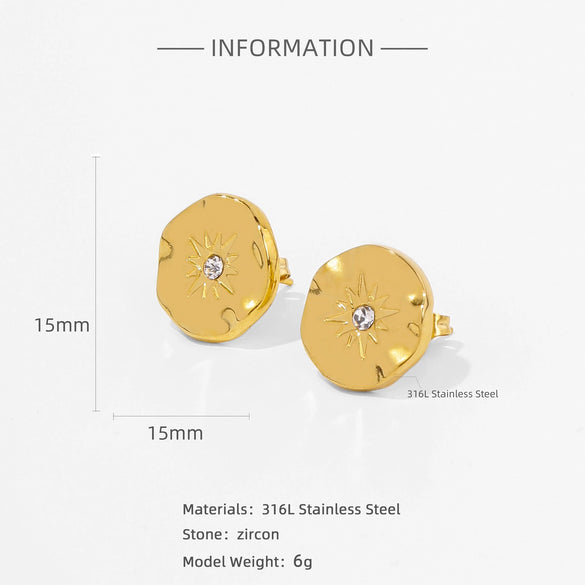 Wholesale Stainless Steel Stud Earrings With Sunflower Geometric Pattern And Electroplating Treatment For Women