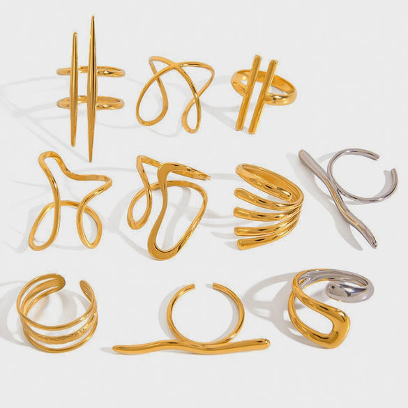 Wholesale Stainless Steel Style Irregular Opening Ring With Geometric Design And Electroplating Treatment For Women