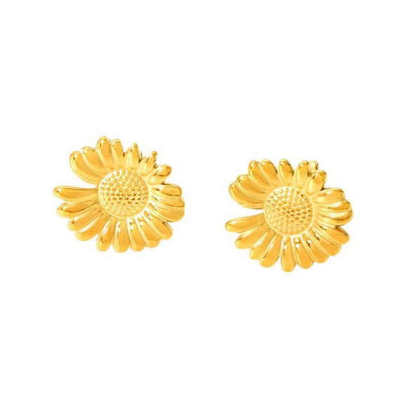Wholesale Stainless Steel Sunflower Earrings 18K Gold Plated With Vacuum Real Gold Electroplating In Pvd Furnace For Women