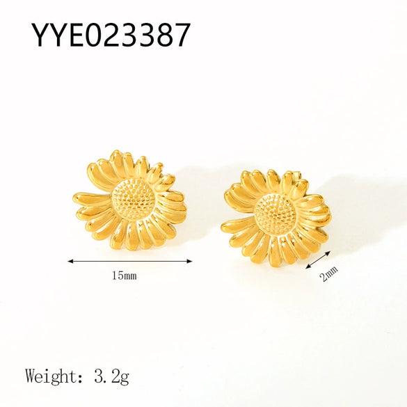 Wholesale Stainless Steel Sunflower Earrings 18K Gold Plated With Vacuum Real Gold Electroplating In Pvd Furnace For Women