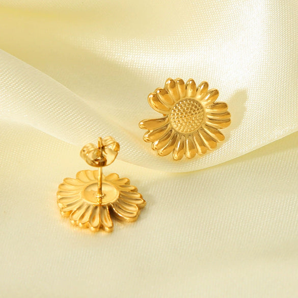 Wholesale Stainless Steel Sunflower Earrings 18K Gold Plated With Vacuum Real Gold Electroplating In Pvd Furnace For Women