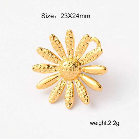 Wholesale Stainless Steel Sunflower Pendant Fashion Necklace And Earrings Accessories With 18K Gold Plated Electroplating