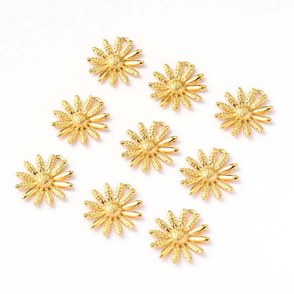Wholesale Stainless Steel Sunflower Pendant Fashion Necklace And Earrings Accessories With 18K Gold Plated Electroplating