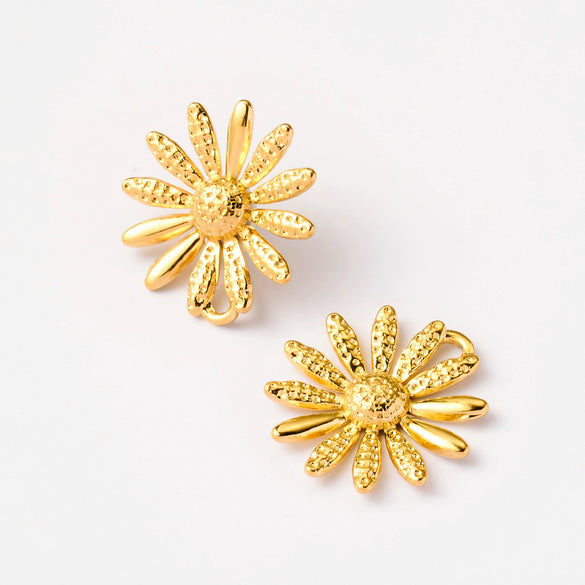 Wholesale Stainless Steel Sunflower Pendant Fashion Necklace And Earrings Accessories With 18K Gold Plated Electroplating
