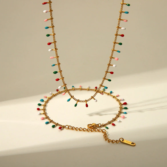 Wholesale Stainless Steel Tassel Chain Color Necklace And Exquisite Luxury Bracelet Jewelry Suit With Pvd Furnace Real Gold Electroplating