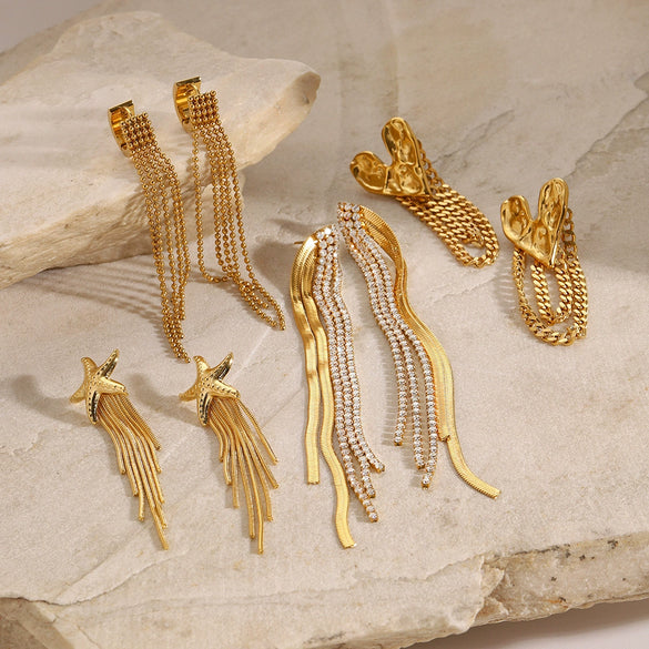 Wholesale Stainless Steel Tassel Earrings With Geometric Design And Electroplating For Women
