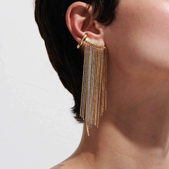 Wholesale Stainless Steel Tassel Earrings With Geometric Style And Electroplating Treatment For Women