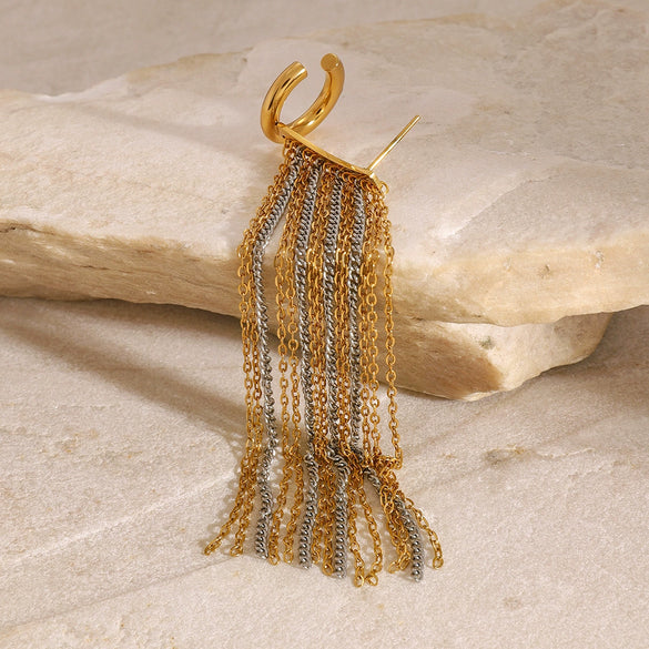 Wholesale Stainless Steel Tassel Earrings With Geometric Style And Electroplating Treatment For Women