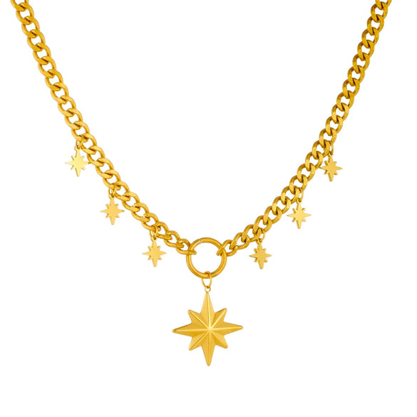 Wholesale Stainless Steel Thick Chain Necklace With Star Pendant And Electroplating For Women In Neutral Style