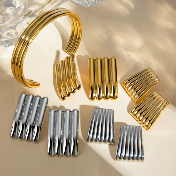 Wholesale Stainless Steel Three Layer Rib Opening Electroplated Bracelet Jewelry