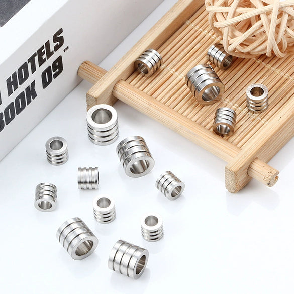 Wholesale Stainless Steel Three Slot Through Hole Beaded Leather Rope Necklace Accessories With Electroplating Treatment And Thread Bead Pattern