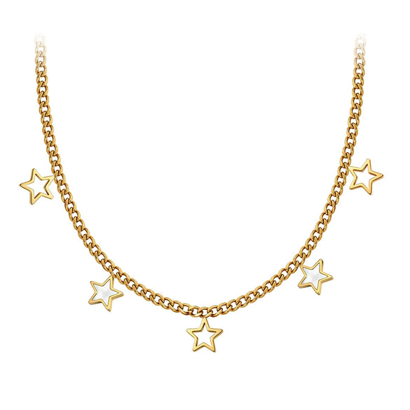 Wholesale Stainless Steel Titanium Steel Geometric Star Hollow Fivepointed Star Electroplated Calendering Chain Necklace Bracelet Jewelry For Women