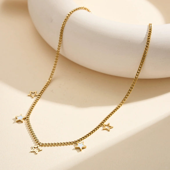 Wholesale Stainless Steel Titanium Steel Geometric Star Hollow Fivepointed Star Electroplated Calendering Chain Necklace Bracelet Jewelry For Women