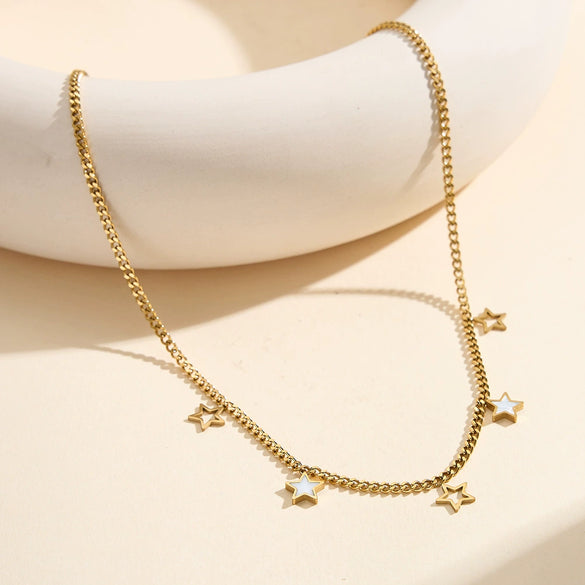Wholesale Stainless Steel Titanium Steel Geometric Star Hollow Fivepointed Star Electroplated Calendering Chain Necklace Bracelet Jewelry For Women