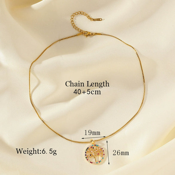 Wholesale Stainless Steel Tree Of Life Pendant Necklace With Mixed Gemstone Inlay And Box Chain Natural And Geometric Style Electroplated For Women