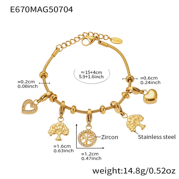 Wholesale Stainless Steel Tree Of Life Zircon Inlaid Geometric Pattern Diy Multiaccessory Bracelet 18K Real Gold Plated For Women