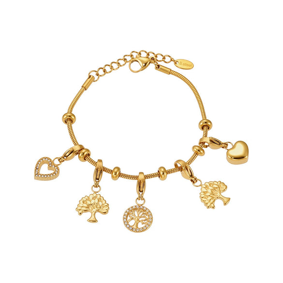Wholesale Stainless Steel Tree Of Life Zircon Inlaid Geometric Pattern Diy Multiaccessory Bracelet 18K Real Gold Plated For Women
