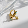 Wholesale Stainless Steel Turquoise Inlay Aircraft Opening Ring Electroplated Fashion Retro Jewelry Accessories For Women