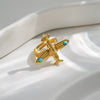 Wholesale Stainless Steel Turquoise Inlay Aircraft Opening Ring Electroplated Fashion Retro Jewelry Accessories For Women