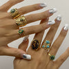 Wholesale Stainless Steel Turquoise Natural Stone Ring With Electroplating For Women High End Niche Style Geometric Design