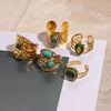 Wholesale Stainless Steel Turquoise Natural Stone Ring With Electroplating For Women High End Niche Style Geometric Design