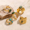 Wholesale Stainless Steel Turquoise Natural Stone Ring With Electroplating For Women High End Niche Style Geometric Design