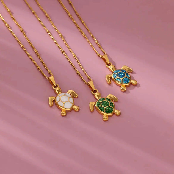 Wholesale Stainless Steel Turtle Pendant Necklace With Cross Chain And Electroplating Processing