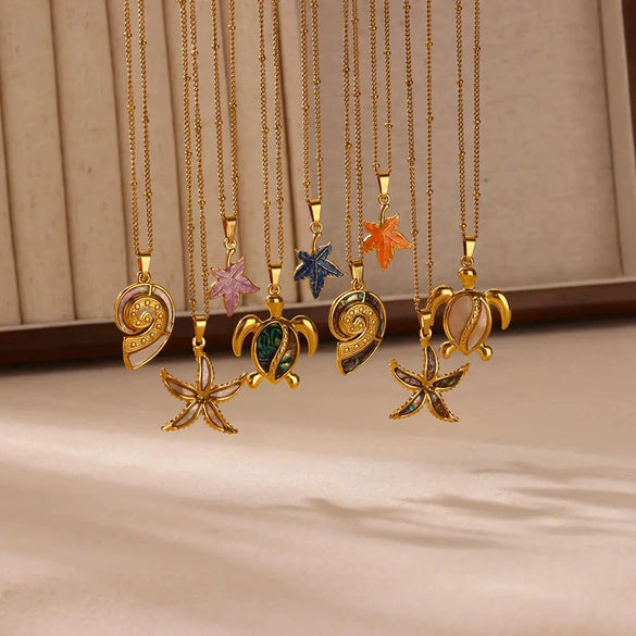 Wholesale Stainless Steel Turtle Pendant Necklace With Cross Chain And Electroplating Processing