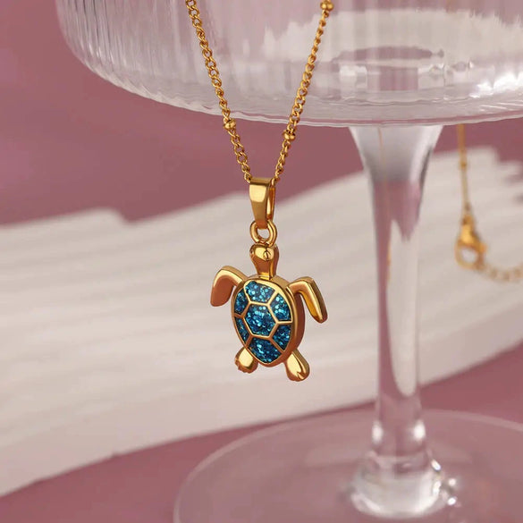 Wholesale Stainless Steel Turtle Pendant Necklace With Cross Chain And Electroplating Processing