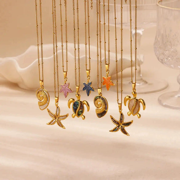 Wholesale Stainless Steel Turtle Pendant Necklace With Cross Chain And Electroplating Processing