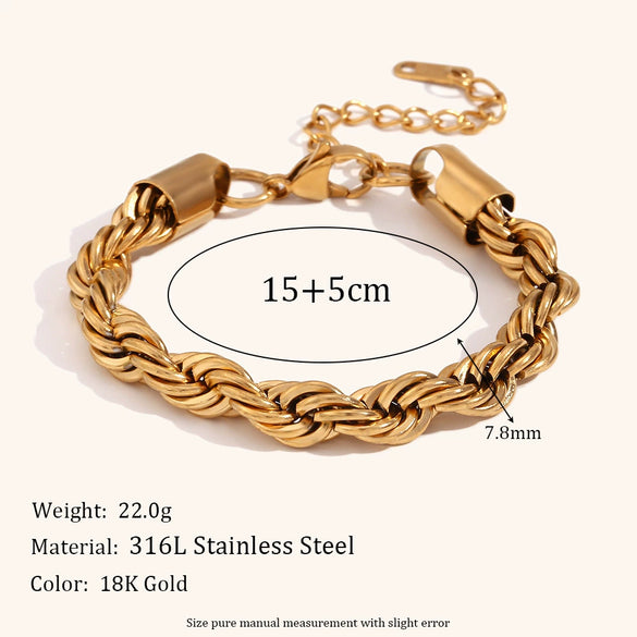 Wholesale Stainless Steel Twist Chain Necklace And Stackable Bracelet Set For Women 18K Gold Electroplated With Geometric Design