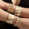 Wholesale Stainless Steel Twotone Leaf Open Bracelet Gold Plated Fashion Exaggerated Wide Version