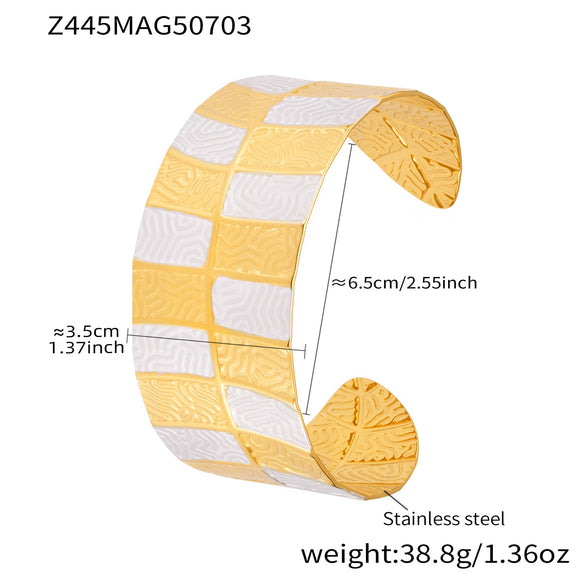 Wholesale Stainless Steel Twotone Leaf Open Bracelet Gold Plated Fashion Exaggerated Wide Version