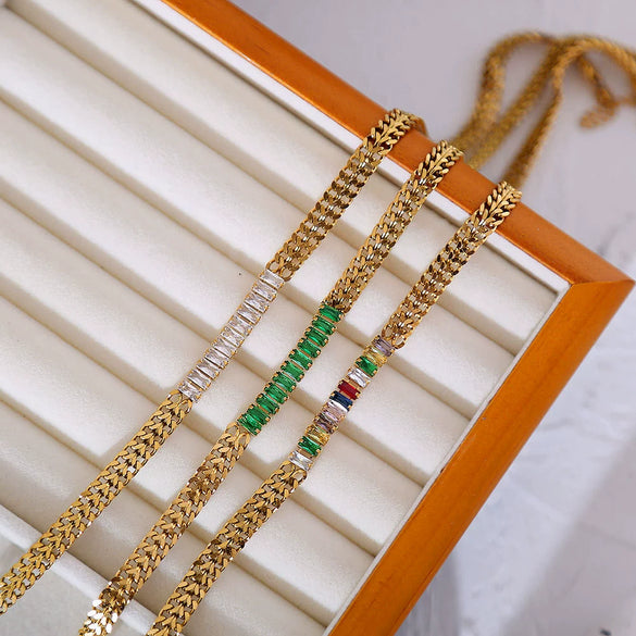 Wholesale Stainless Steel U Shaped Simple Style Electroplated Mesh Chain Bracelet Unisex Inlaid Zircon