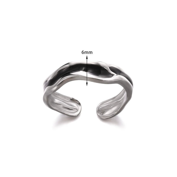 Wholesale Stainless Steel Unisex Geometric Wave Electroplated Adjustable Open Ring Jewelry