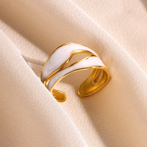 Wholesale Stainless Steel Unisex Geometric Wave Electroplated Adjustable Open Ring Jewelry