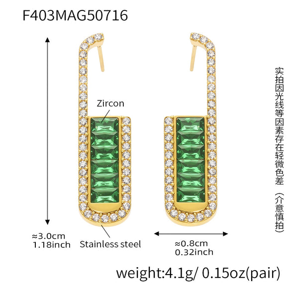 Wholesale Stainless Steel Ushaped Geometric Women's Earrings With Electroplating Process And Emerald Zircon