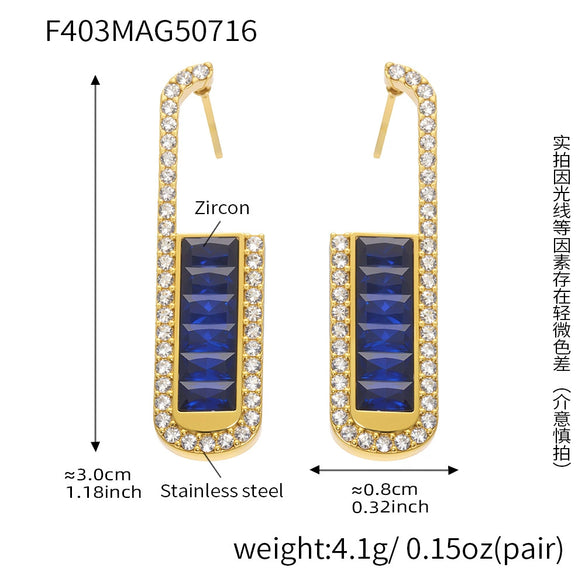 Wholesale Stainless Steel Ushaped Geometric Women's Earrings With Electroplating Process And Emerald Zircon