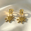 Wholesale Stainless Steel Vacuum Electroplated Geometric Shape Sun Pendant Earrings Retro Totem Style For Women