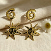 Wholesale Stainless Steel Vacuum Electroplated Geometric Shape Sun Pendant Earrings Retro Totem Style For Women